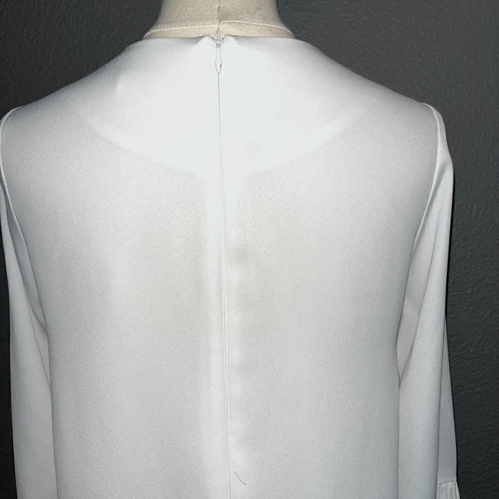 HAILEY Multi Layer Pleated Ruffle Long Sleeve White Crepe Chandelier Dress EUC M - Picture 6 of 10